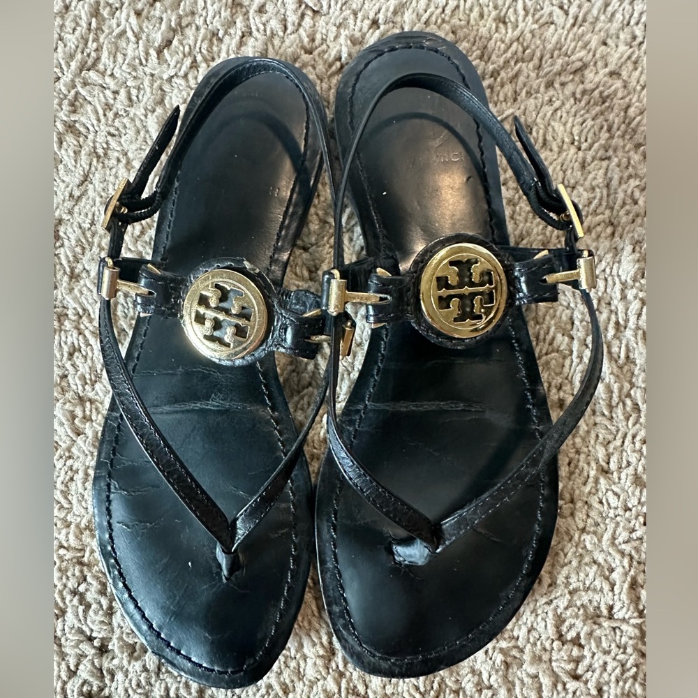 Tory Burch Black and Gold Sandals